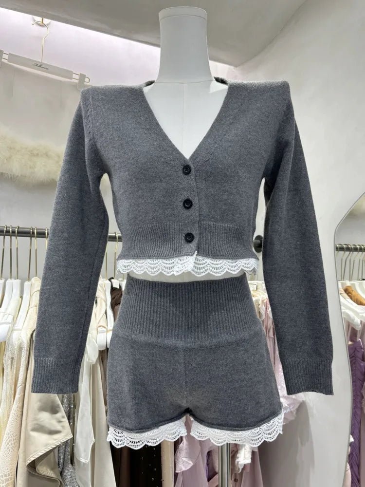 Lucy Lace Trim Cardigan Short Set - Women's Coordinated Two-Piece Outfit - Image 9
