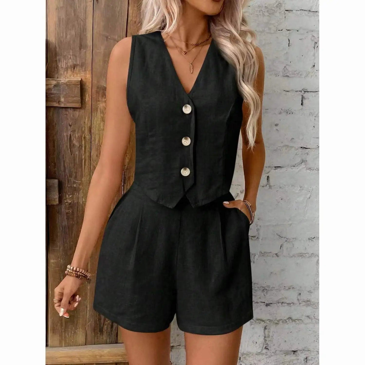 Lumi Cotton Linen Two Piece Set - Women's Coordinated Two-Piece Outfit - Image 2