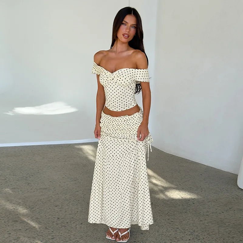 Maisie Off-Shoulder Crop Top Skirt Set for Women - White Two Piece Matching Set - Image 4