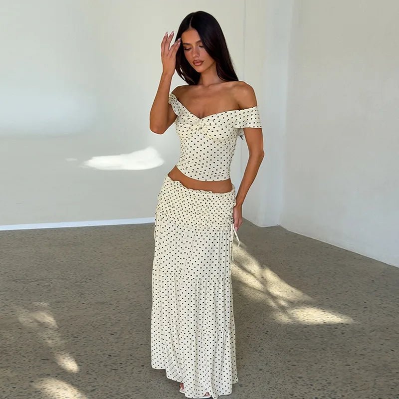 Maisie Off-Shoulder Crop Top Skirt Set for Women - White Two Piece Matching Set - Image 3