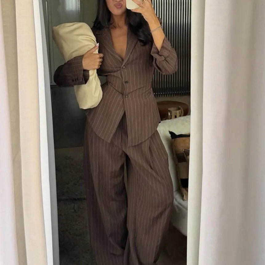Melanie Pinstripe Pant Suit - Women's Coordinated Two-Piece Outfit - Image 4