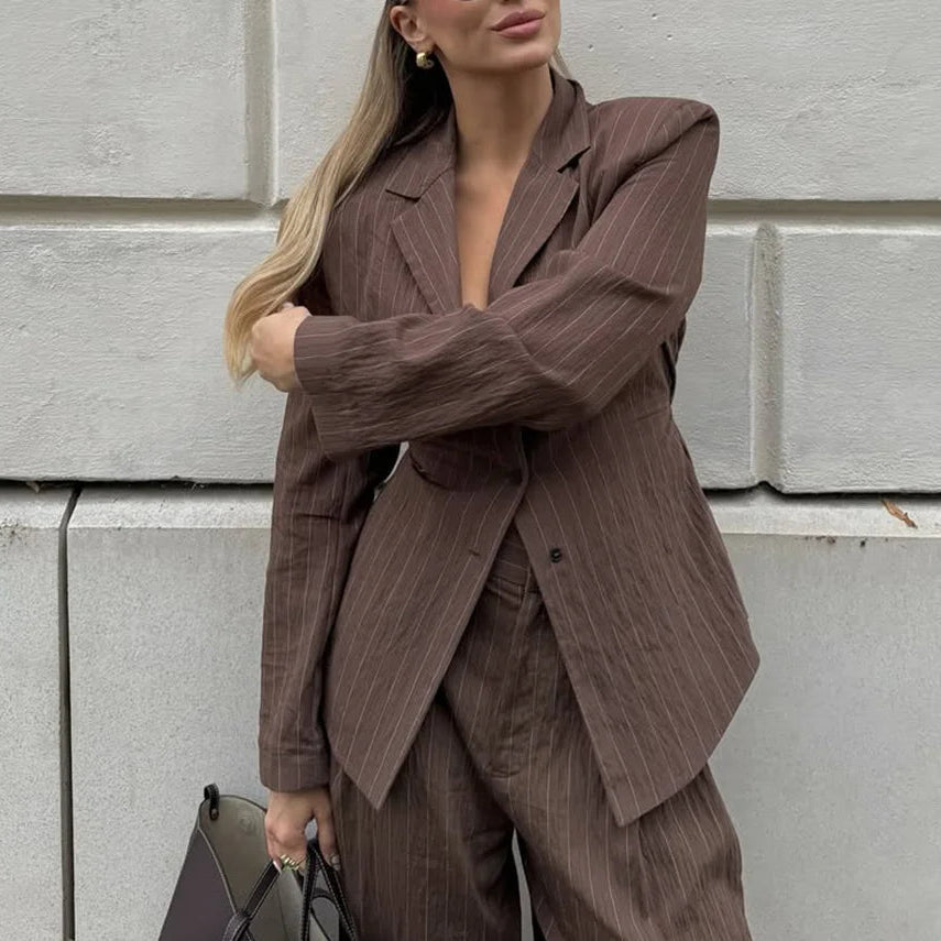 Melanie Pinstripe Pant Suit - Women's Coordinated Two-Piece Outfit - Image 2