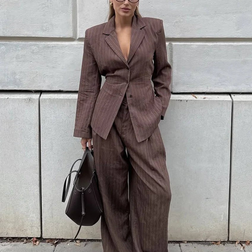 Melanie Pinstripe Pant Suit - Women's Coordinated Two-Piece Outfit