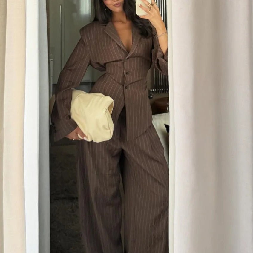 Melanie Pinstripe Pant Suit - Women's Coordinated Two-Piece Outfit - Image 3