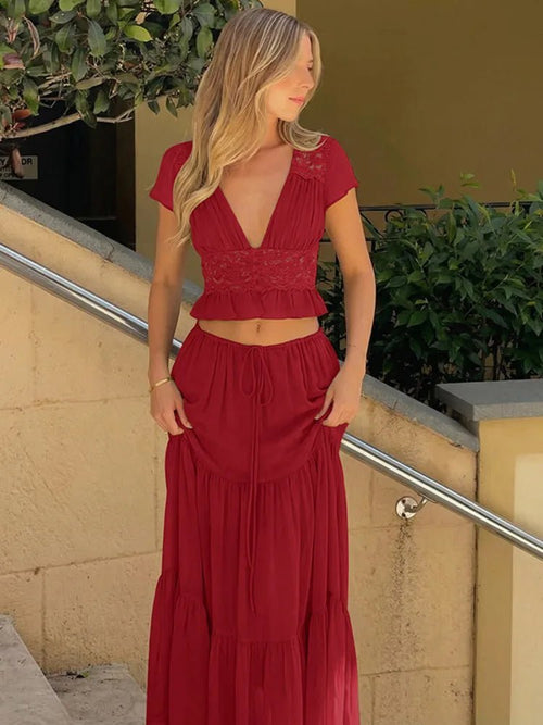 Beatrice Lace Chiffon Top & Skirt Set - Women's Coordinated Two-Piece Outfit - Image 2