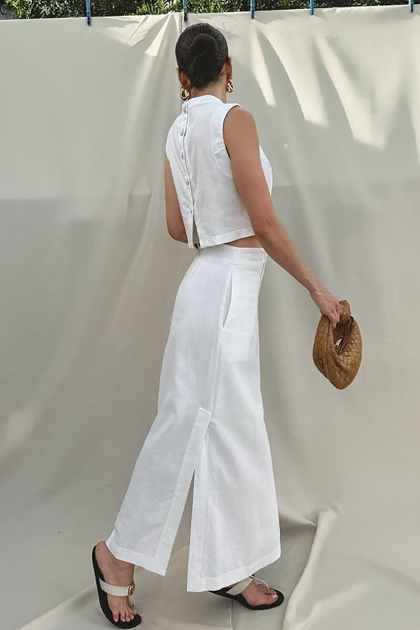 Nala Linen Cotton Sleeveless Slit Set - Women's Coordinated Two-Piece Outfit - Image 2
