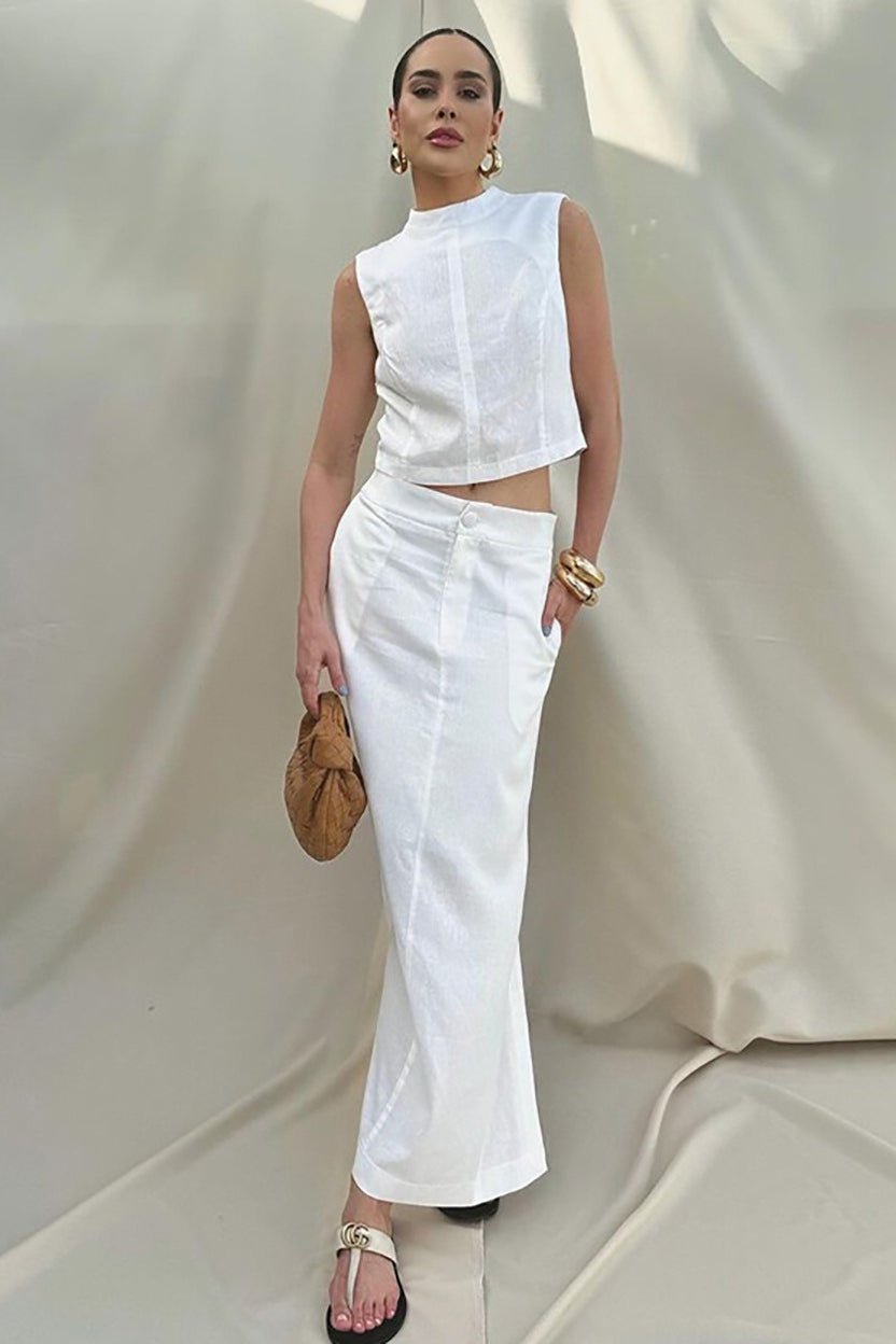 Nala Linen Cotton Sleeveless Slit Set - Women's Coordinated Two-Piece Outfit