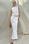 Nala Linen Cotton Sleeveless Slit Set - Women's Coordinated Two-Piece Outfit
