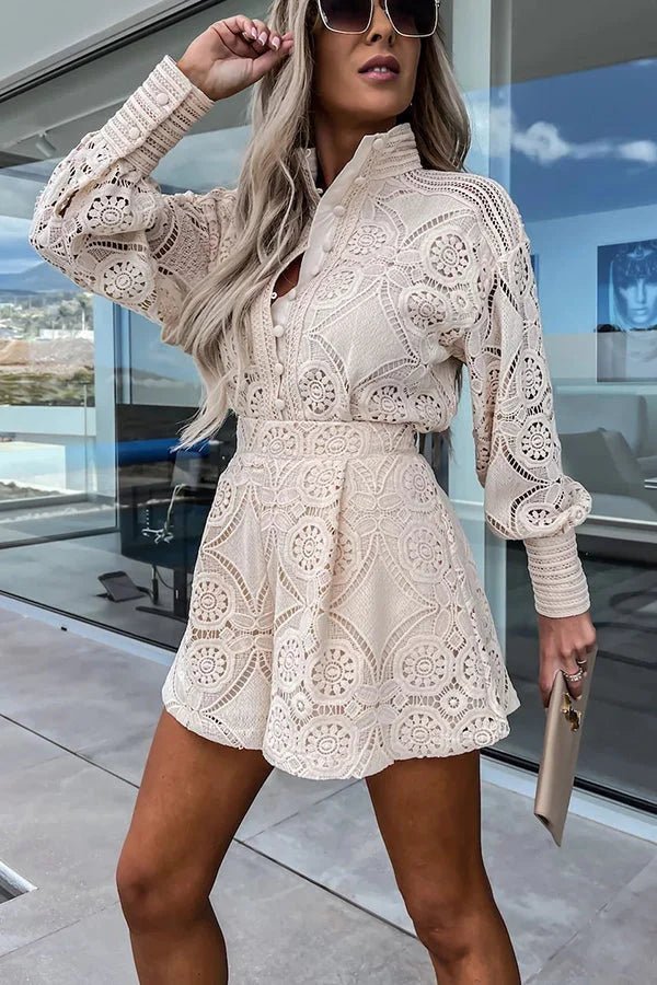 Natalie Women's Lace Embroidered Matching Shorts Set - Two Piece Summer Co-Ord - Image 6