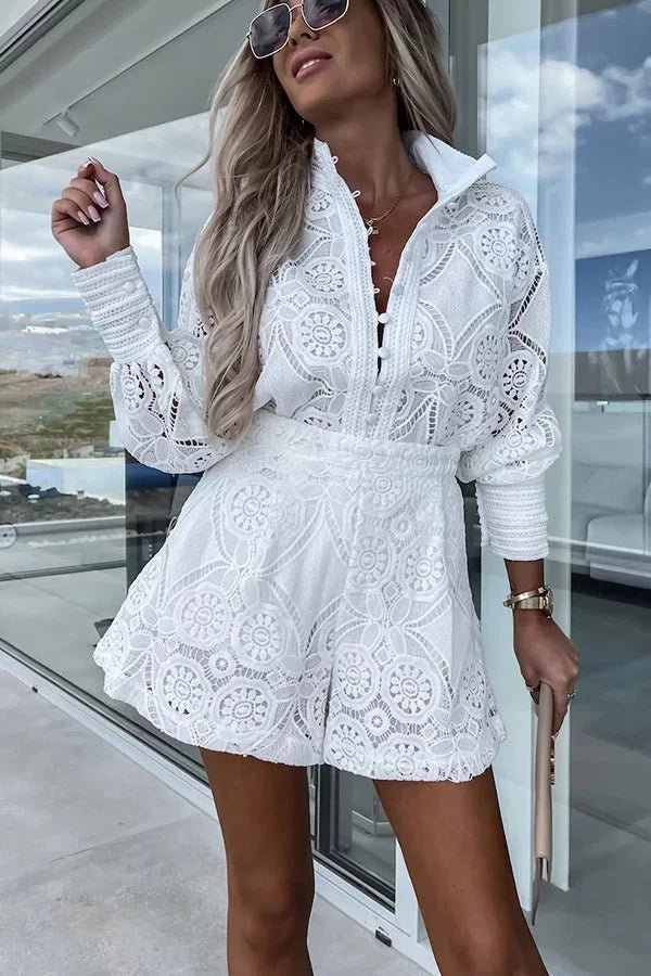 Natalie Women's Lace Embroidered Matching Shorts Set - Two Piece Summer Co-Ord - Image 13
