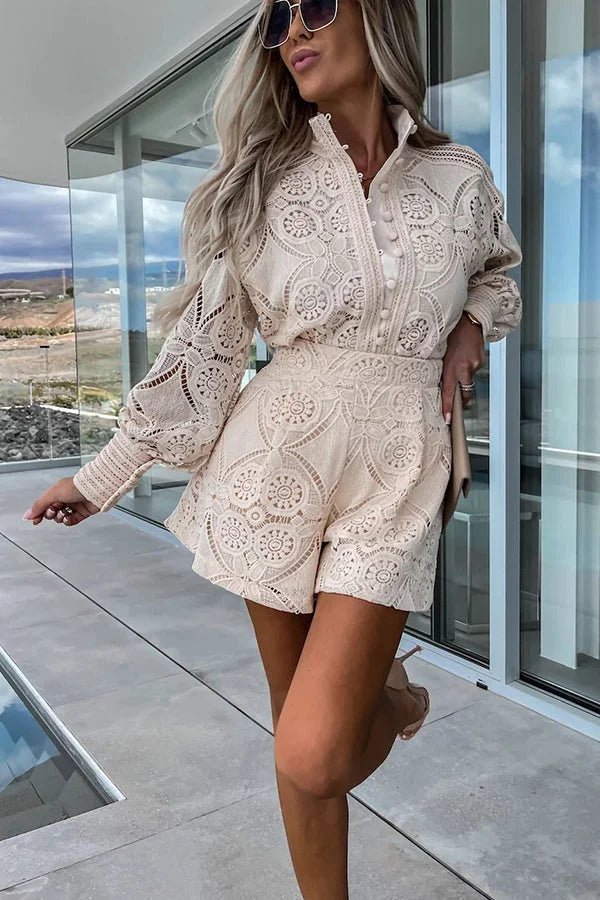 Natalie Women's Lace Embroidered Matching Shorts Set - Two Piece Summer Co-Ord - Image 4