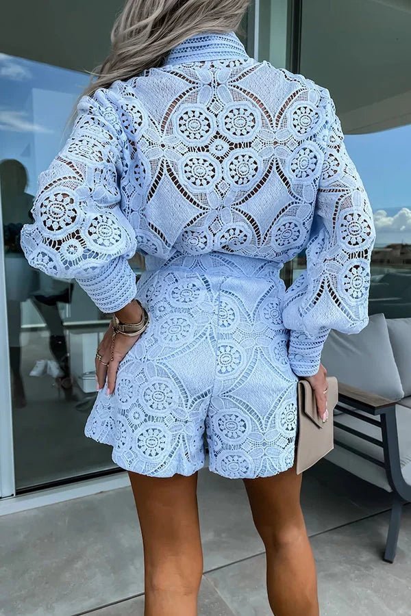Natalie Women's Lace Embroidered Matching Shorts Set - Two Piece Summer Co-Ord - Image 3