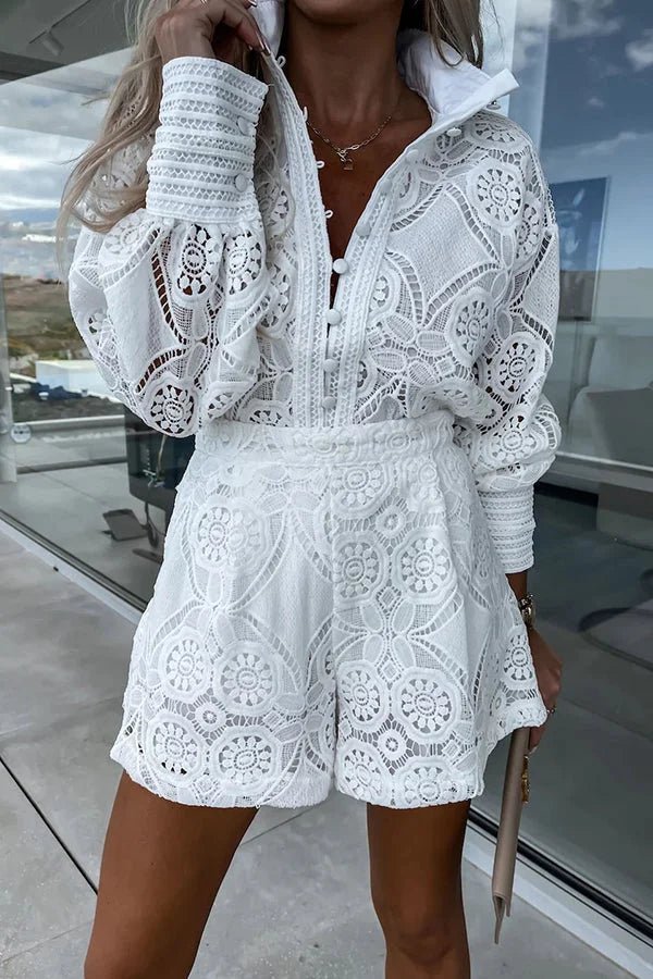 Natalie Women's Lace Embroidered Matching Shorts Set - Two Piece Summer Co-Ord - Image 14