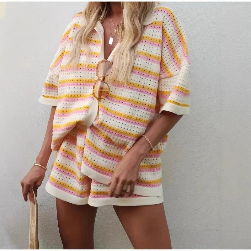 Neva Striped Knit Two-Piece Set - Women's Coordinated Two-Piece Outfit