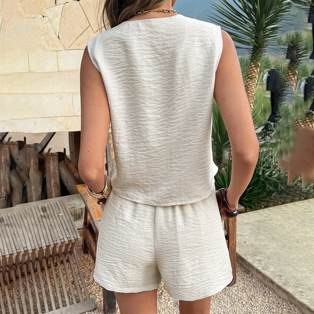 Nia Two-Piece Sleeveless Lounge Set - Women's Coordinated Two-Piece Outfit - Image 3