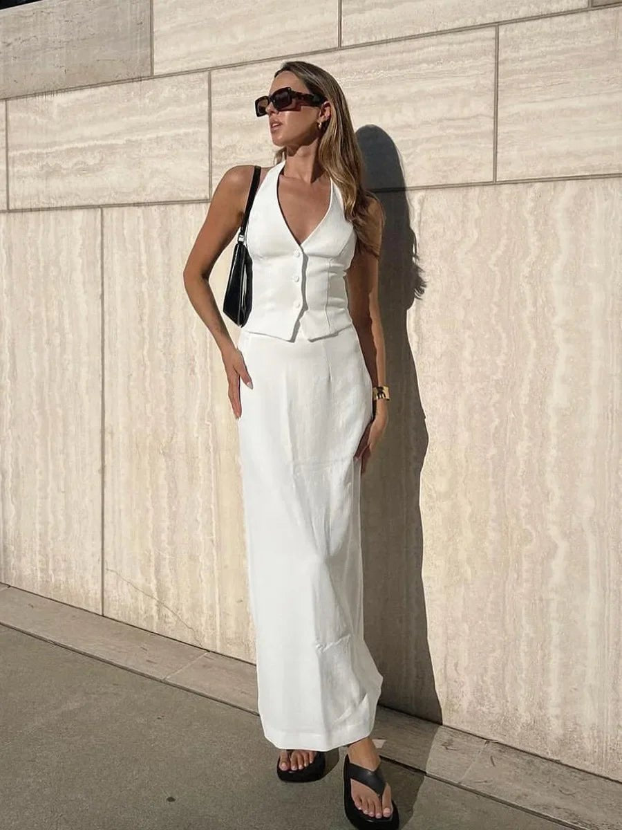 Reese Halter Neck Vest Skirt Set - Women's Coordinated Two-Piece Outfit - Image 3