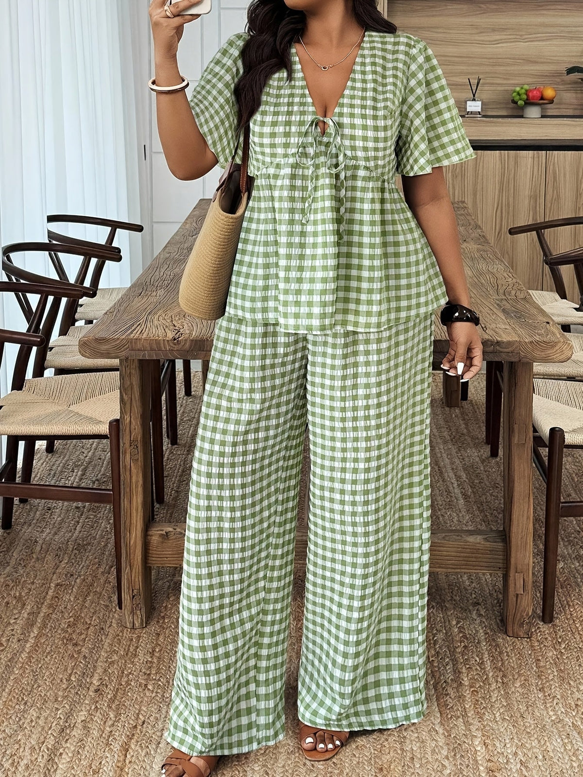 Roselyn Summer Plaid Set - Women's Coordinated Two-Piece Outfit - Image 3