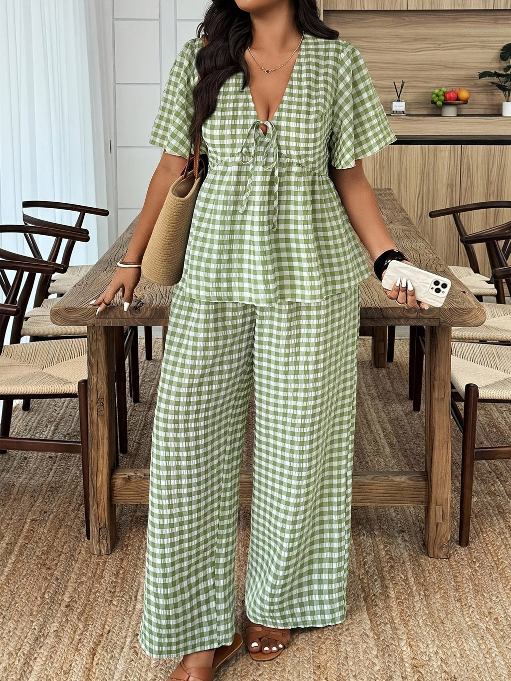 Roselyn Summer Plaid Set - Women's Coordinated Two-Piece Outfit