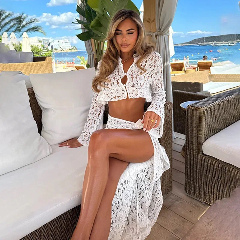 Ruth Crop Top Sarong Lace Cover-Up Set - Women's Coordinated Two-Piece Outfit - Image 3