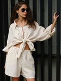 Sally Lapel Lantern Sleeve Shorts Set - Women's Coordinated Two-Piece Outfit