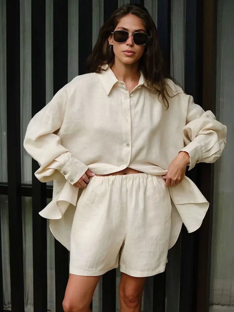 Sally Lapel Lantern Sleeve Shorts Set - Women's Coordinated Two-Piece Outfit - Image 2