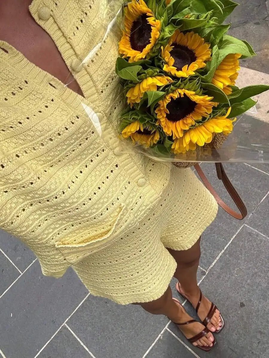 Sasha Solid Knit Cardigan Shorts Set - Women's Coordinated Two-Piece Outfit - Image 7