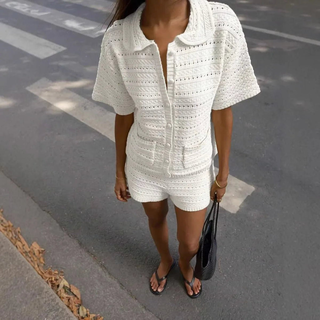 Sasha Solid Knit Cardigan Shorts Set - Women's Coordinated Two-Piece Outfit - Image 3