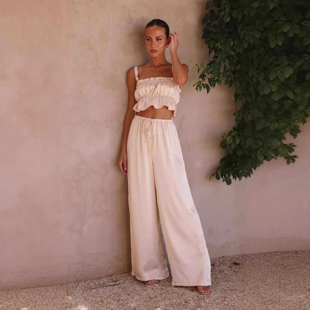 Helen Wide Leg Ruffle Set - Women's Coordinated Two-Piece Outfit