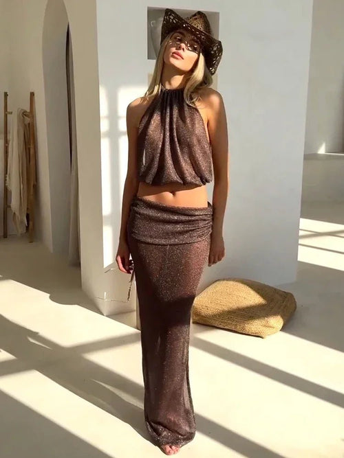 Airet Lace-Up Knit Two-Piece Set - Women's Coordinated Two-Piece Outfit - Image 2