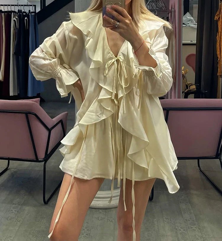 Hannah Ruffled Tie Top Shorts Set - Women's Coordinated Two-Piece Outfit - Image 2