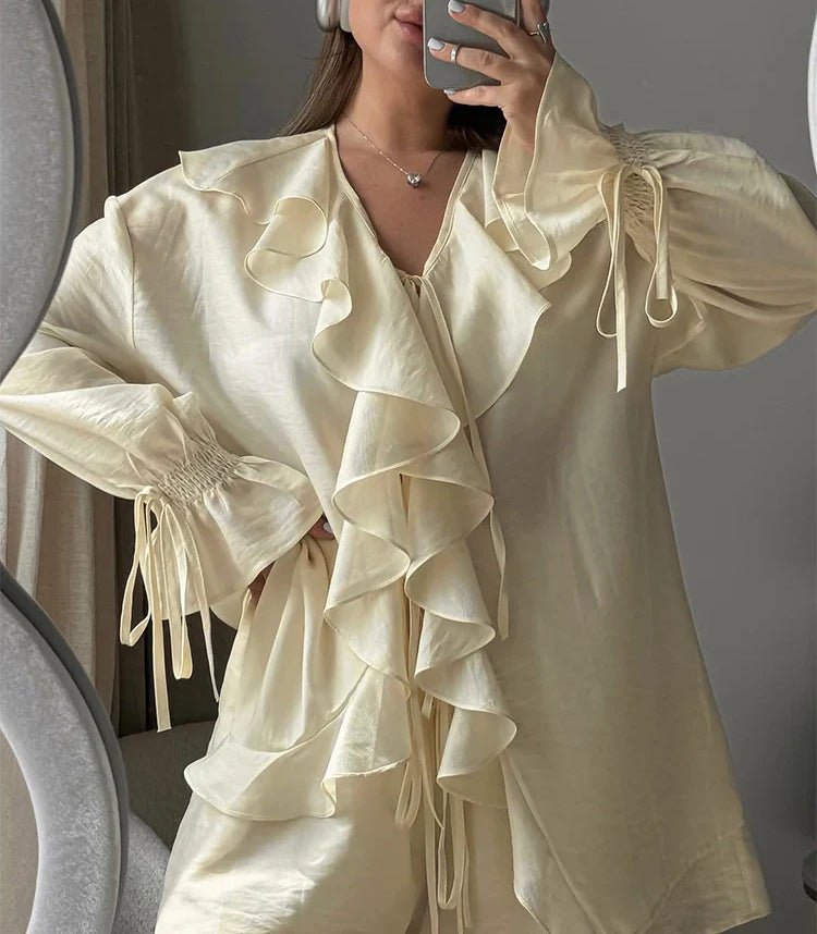Hannah Ruffled Tie Top Shorts Set - Women's Coordinated Two-Piece Outfit - Image 4
