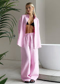 Katie Cotton Lounge Set with Button-Up Shirt & Wide Pants - Women's Coordinated Two-Piece Outfit