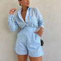 Solenn Long Sleeve High Waist Shorts Linen Set - Women's Coordinated Two-Piece Outfit - Image 4