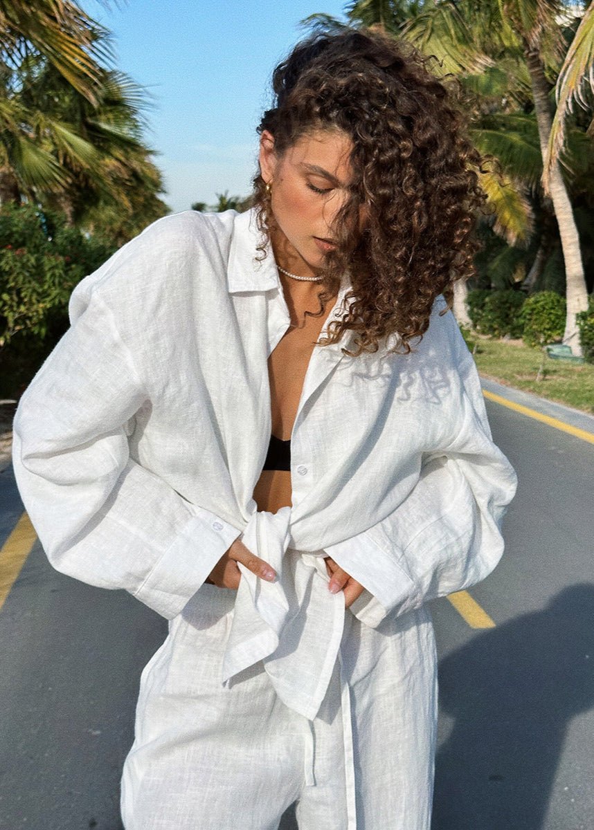 Sophia Cotton Shirt & Lounge Pants Set - Women's Coordinated Two-Piece Outfit