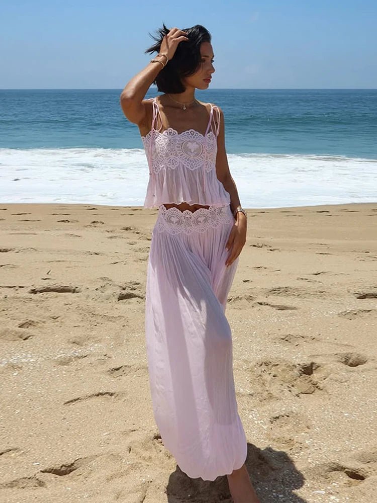 Sophia Floral Lace Ruffle Crop Top & Pants Set - Women's Coordinated Two-Piece Outfit - Image 3