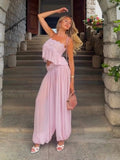 Sophia Floral Lace Ruffle Crop Top & Pants Set - Women's Coordinated Two-Piece Outfit