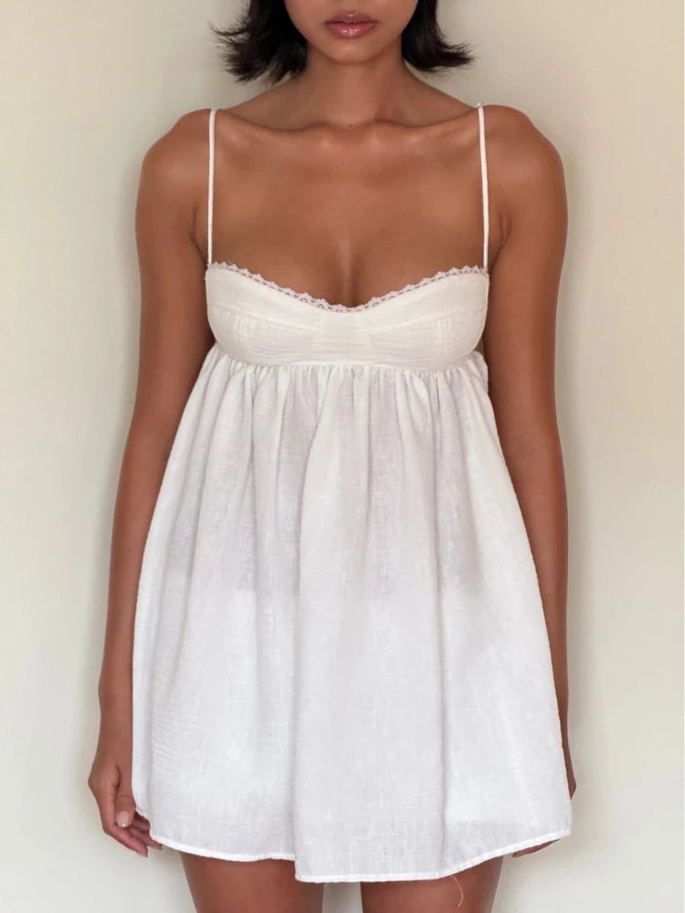 Sophia Lace Trim Babydoll Short Set - Women's Coordinated Two-Piece Outfit