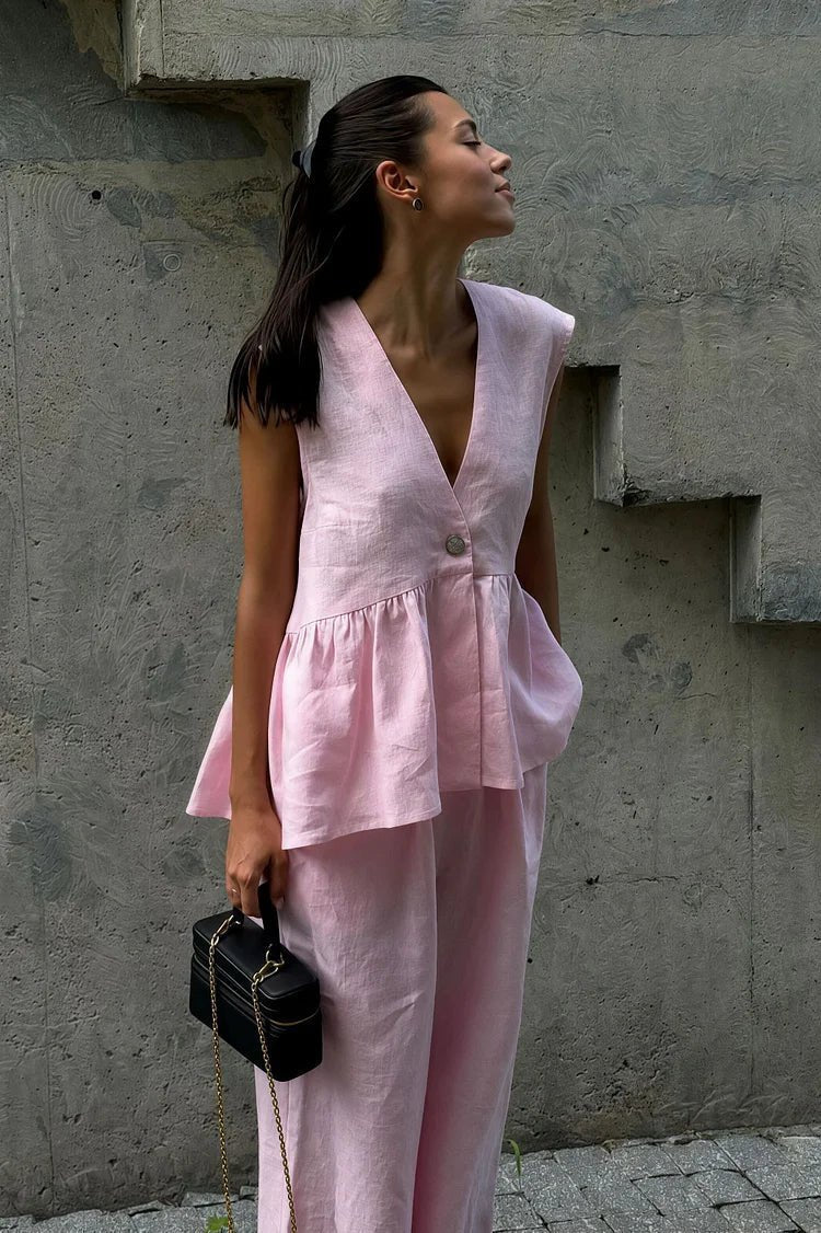 Sydney Ruffled Vest & Pants Set - Women's Coordinated Two-Piece Outfit - Image 2