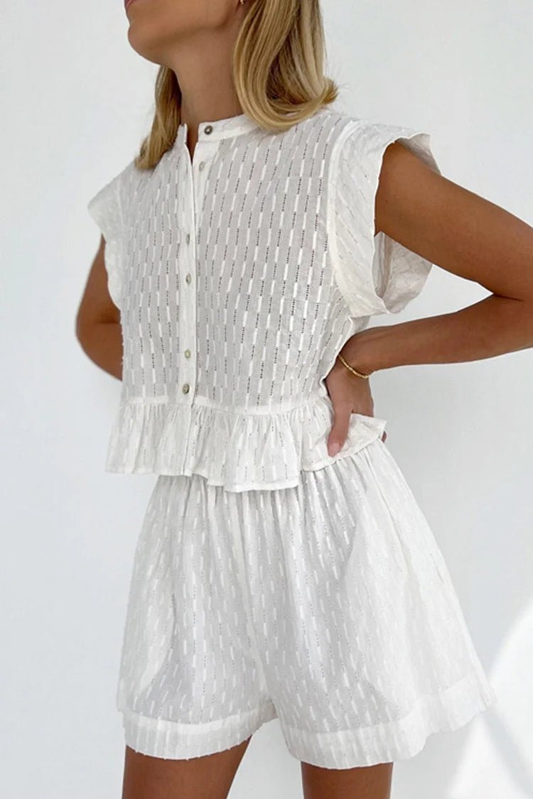 Tanya Ruffled Short Sleeve Shorts Set - Women's Coordinated Two-Piece Outfit