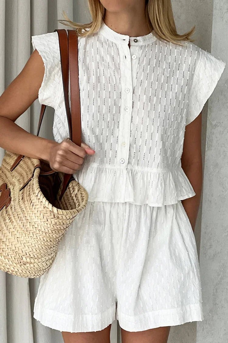 Tanya Ruffled Short Sleeve Shorts Set - Women's Coordinated Two-Piece Outfit - Image 3
