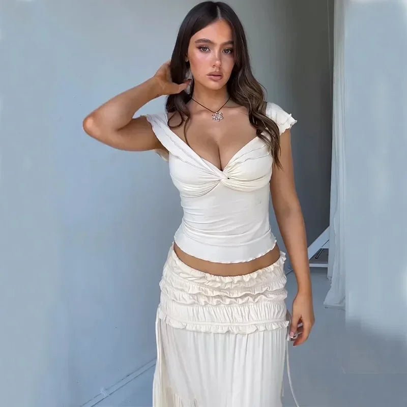 Zendaya Ruffled Crop Top Maxi Skirt Set - Women's Coordinated Two-Piece Outfit - Image 3