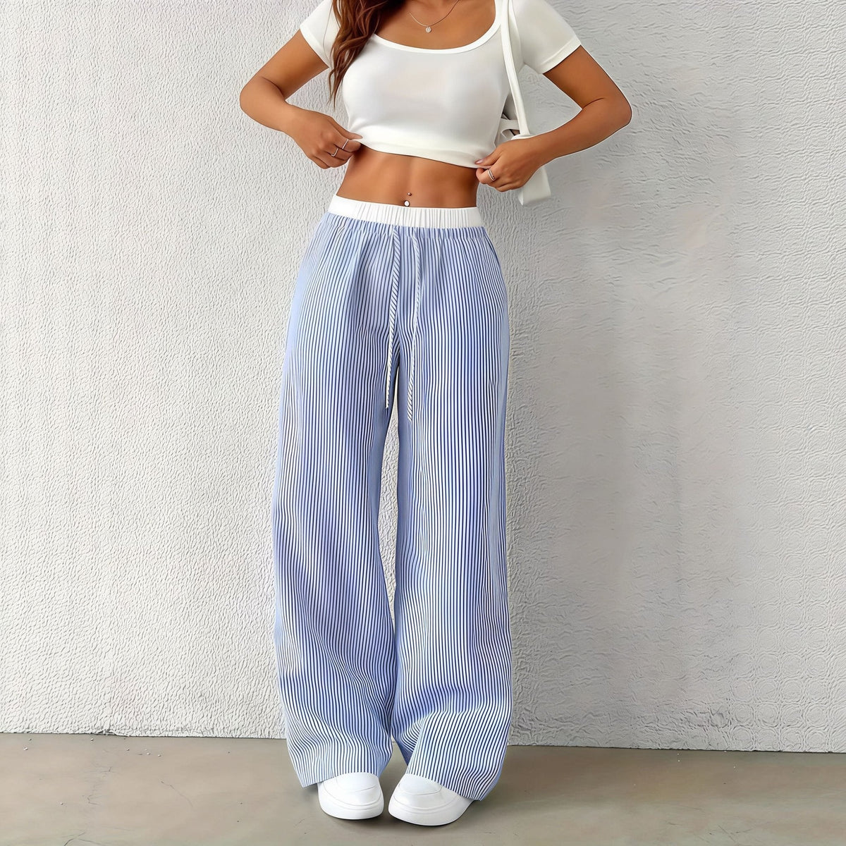 Beatrice Striped Straight Casual Pants - Women's Everyday Pants - Image 2