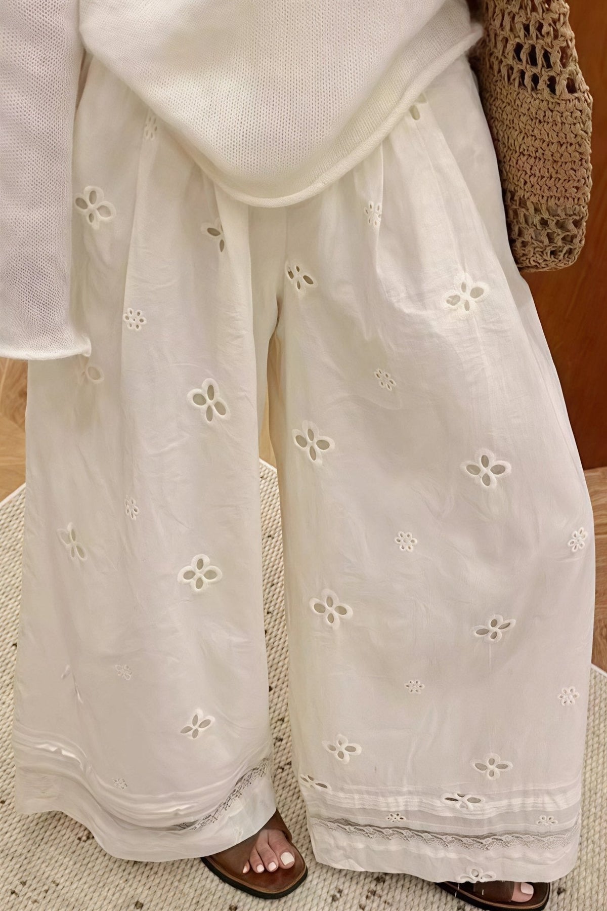 Ella Hollow Out Lace Wide Leg Pants - Women's Everyday Pants - Image 3
