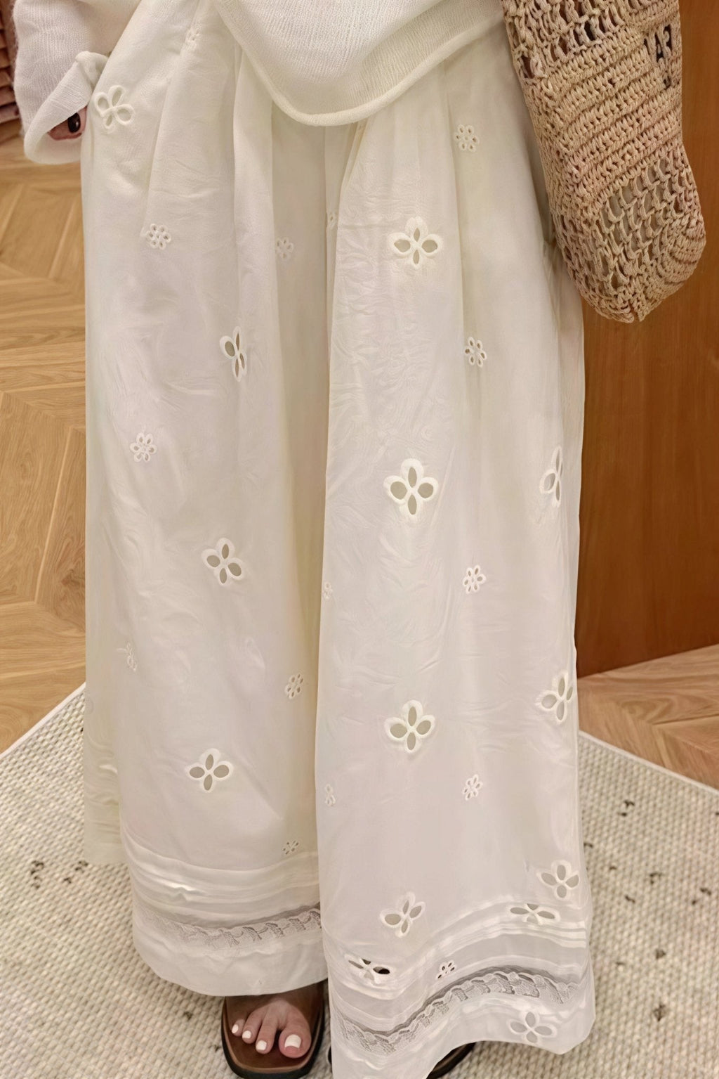 Ella Hollow Out Lace Wide Leg Pants - Women's Everyday Pants