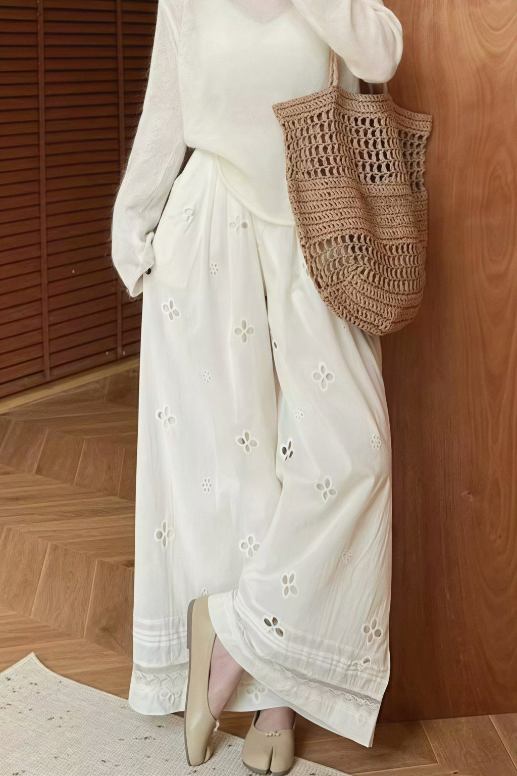 Ella Hollow Out Lace Wide Leg Pants - Women's Everyday Pants - Image 2