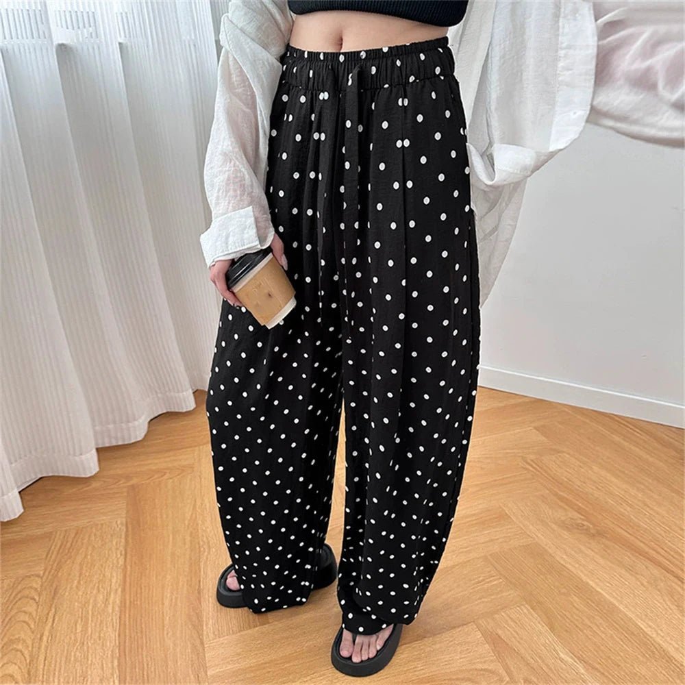 Elizabeth Polka Dot Wide Leg Linen Pants - Women's Everyday Pants