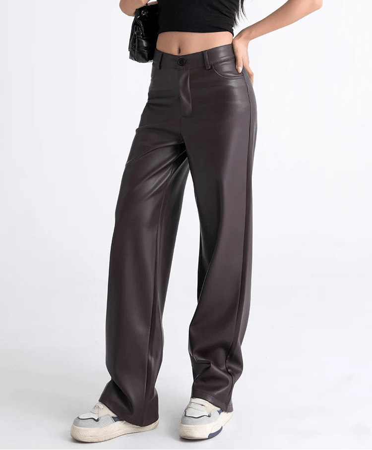 Giselle High Waisted Leather Pants - Women's Everyday Pants - Image 2