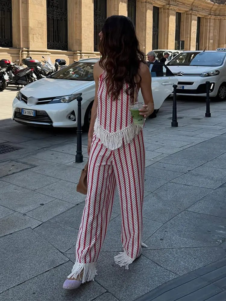 Teresa Striped Fringe Two-Piece Set - Women's Coordinated Pants Outfit - Image 5