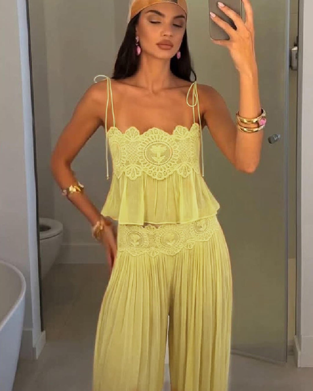 Aiselma Women's Lace Chiffon Two Piece Pant Set - Romantic Summer Outfit - Image 9