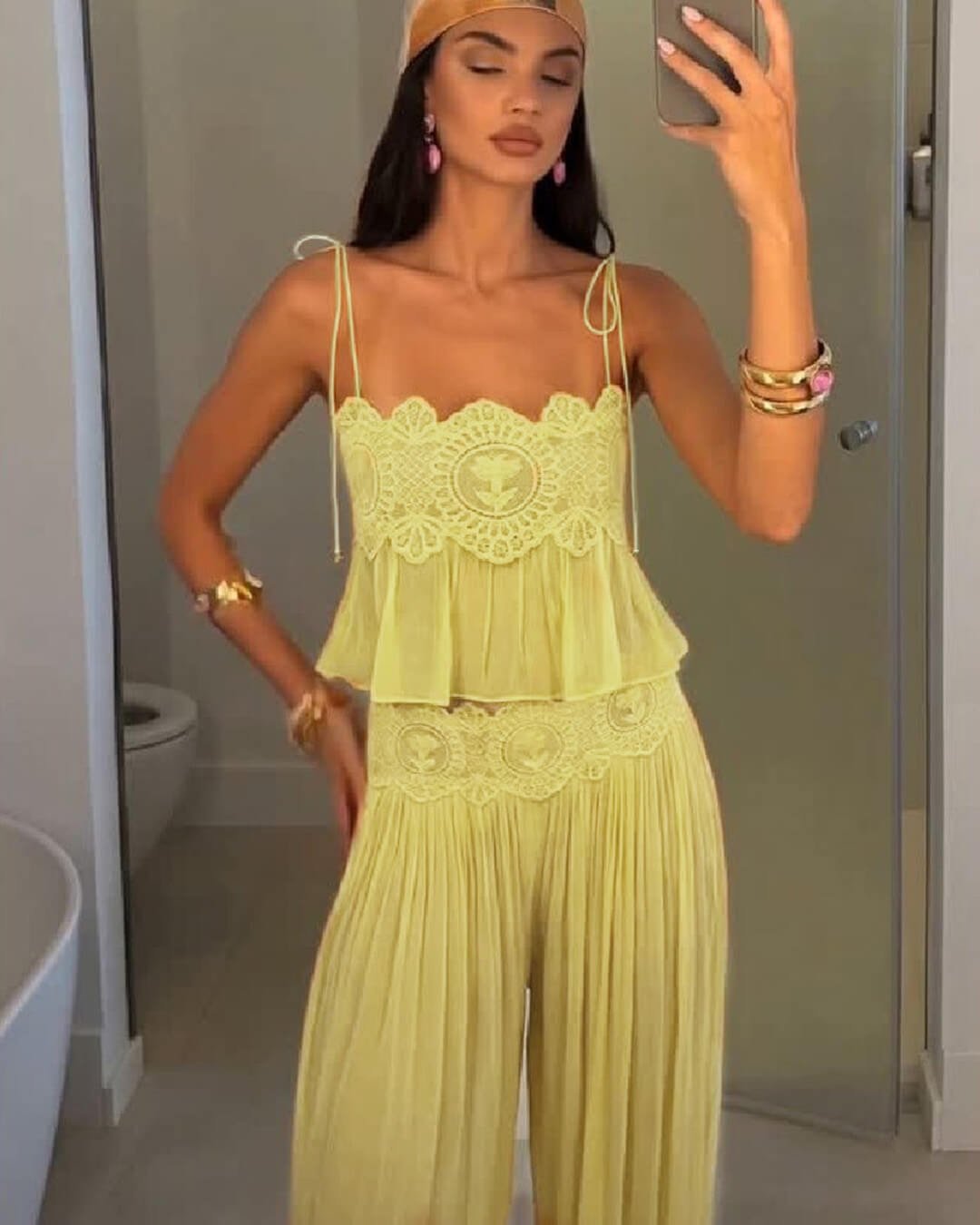 Aiselma Women's Lace Chiffon Two Piece Pant Set - Romantic Summer Outfit - Image 9